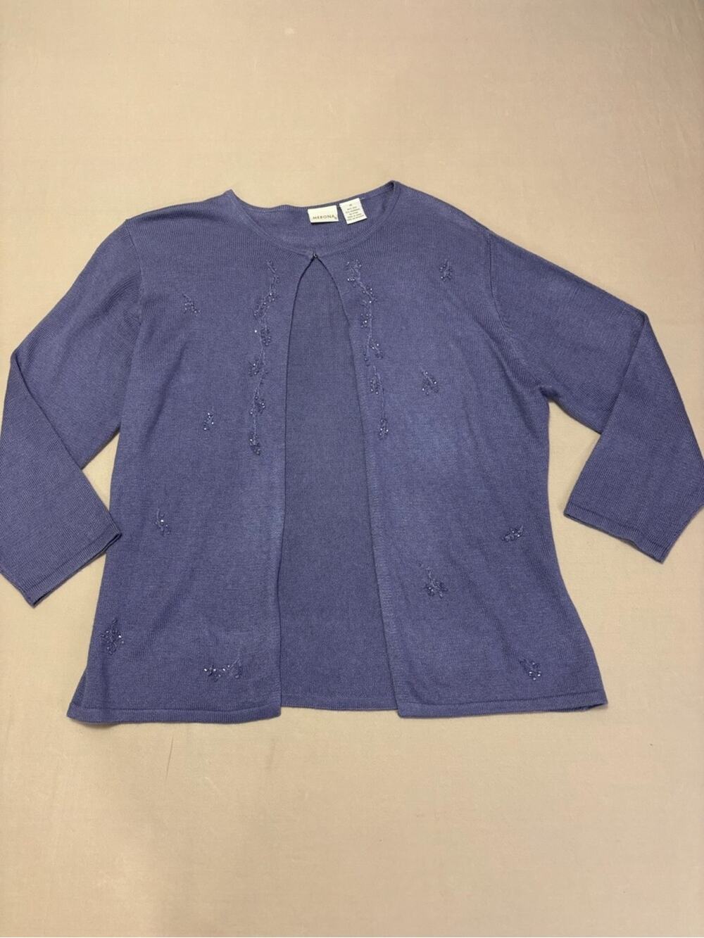 Merona Lavender Open-Front Beaded Silk Cashmere Cardigan Women's Size Medium